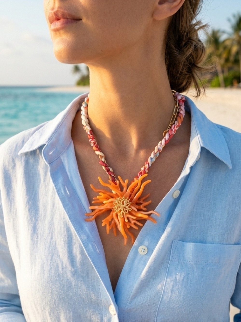 🌊✨ NWT Nakamol Mermaidcore Chunky Coral Scarf Necklace ✨🌊